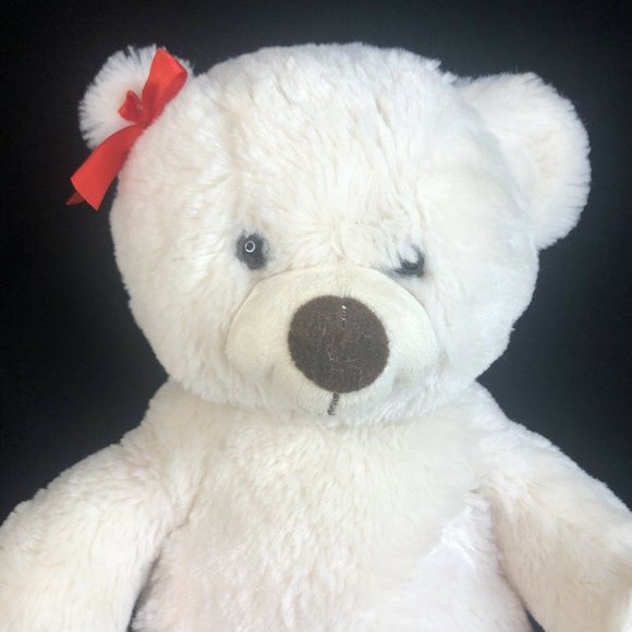 Build A Bear Polar Bear Plush White Cream Brown Nose 14” Stuffed Animal Toy Bow - Picture 2 of 9